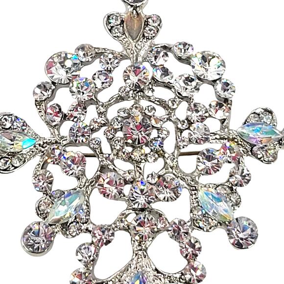 Crystal Rhinestone Snowflake Brooch Pin Large 3.5" READ Description Silver Tone - Picture 7 of 16